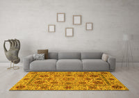 Machine Washable Abstract Yellow Modern Rug, wshabs3895yw