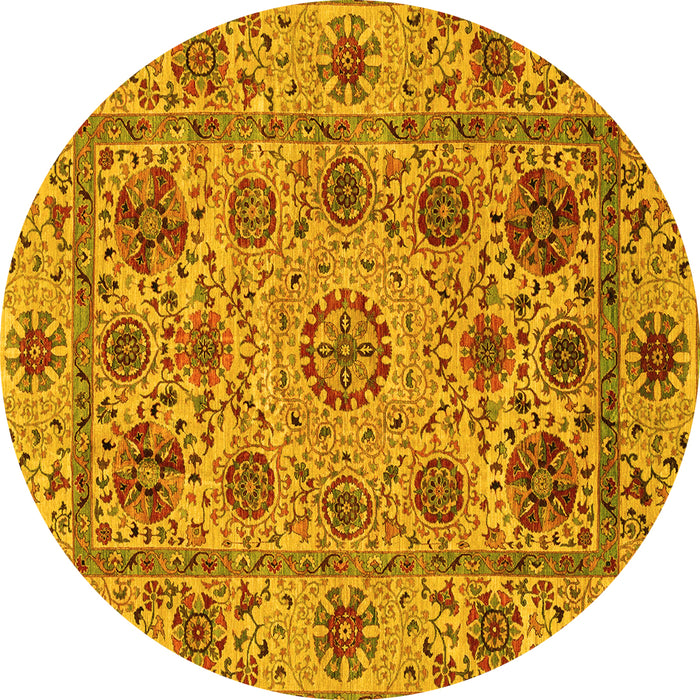 Round Machine Washable Abstract Yellow Modern Rug, wshabs3895yw