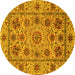 Round Machine Washable Abstract Yellow Modern Rug, wshabs3895yw