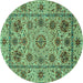 Round Machine Washable Abstract Turquoise Modern Area Rugs, wshabs3895turq