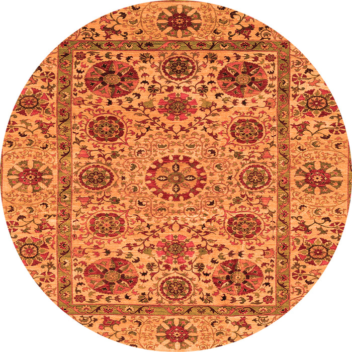 Round Machine Washable Abstract Orange Modern Area Rugs, wshabs3895org