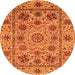 Round Machine Washable Abstract Orange Modern Area Rugs, wshabs3895org