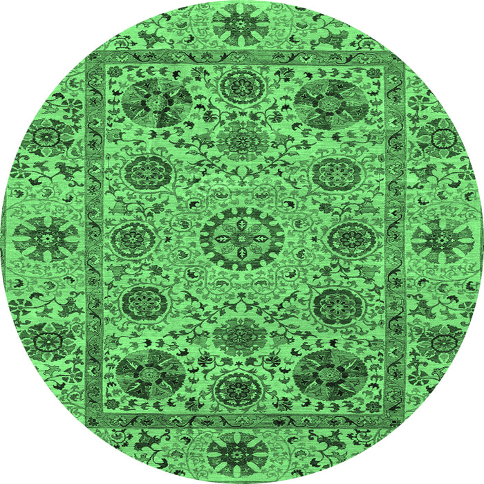 Round Machine Washable Abstract Emerald Green Modern Area Rugs, wshabs3895emgrn