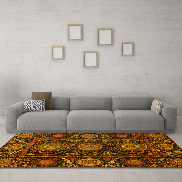 Machine Washable Abstract Yellow Modern Rug in a Living Room, wshabs3896yw