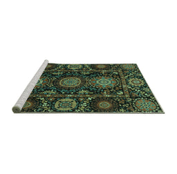 Sideview of Machine Washable Abstract Turquoise Modern Area Rugs, wshabs3896turq