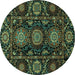 Round Abstract Turquoise Modern Rug, abs3896turq