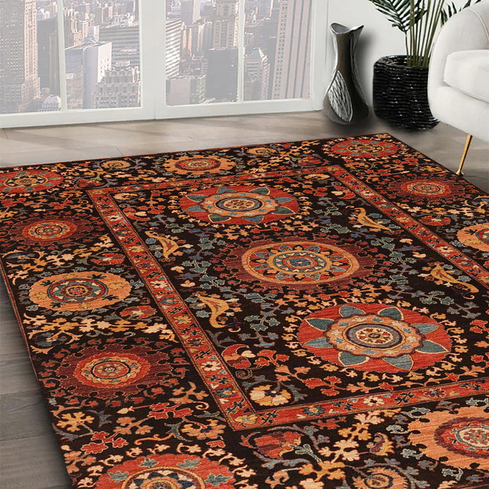 Abstract Red Modern Rug in Family Room, abs3896