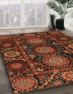 Machine Washable Abstract Red Rug in a Family Room, wshabs3896