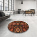 Round Abstract Red Modern Rug in a Office, abs3896