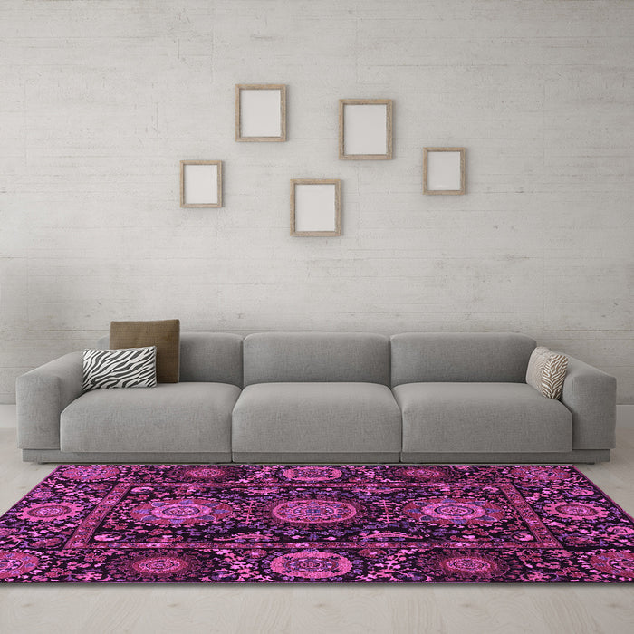 Machine Washable Abstract Purple Modern Area Rugs in a Living Room, wshabs3896pur