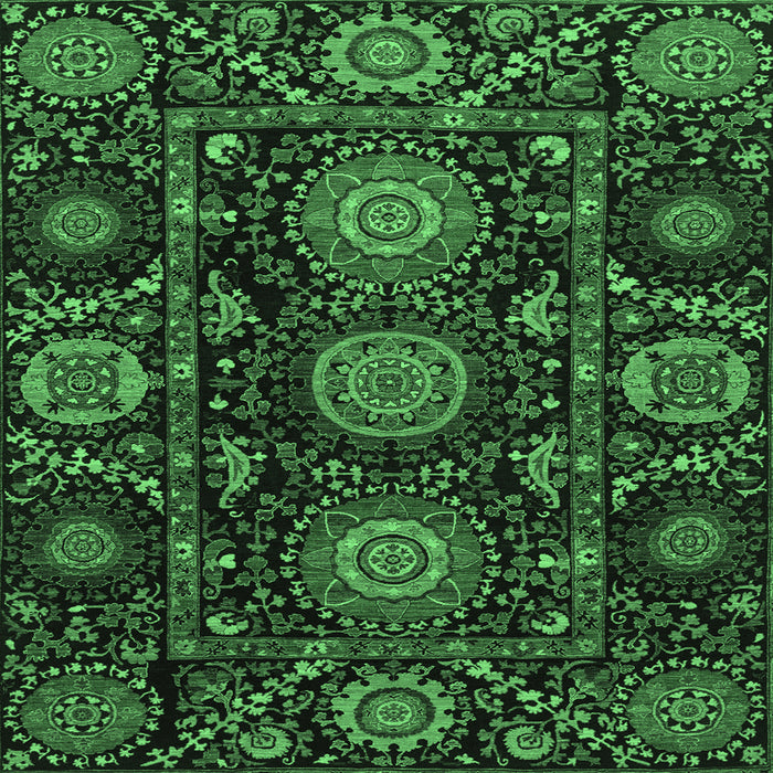 Square Machine Washable Abstract Emerald Green Modern Area Rugs, wshabs3896emgrn
