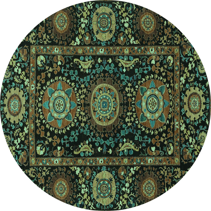 Round Machine Washable Abstract Turquoise Modern Area Rugs, wshabs3896turq