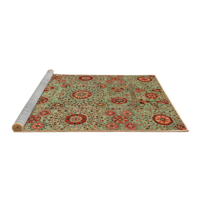 Sideview of Machine Washable Abstract Brass Green Rug, wshabs3897