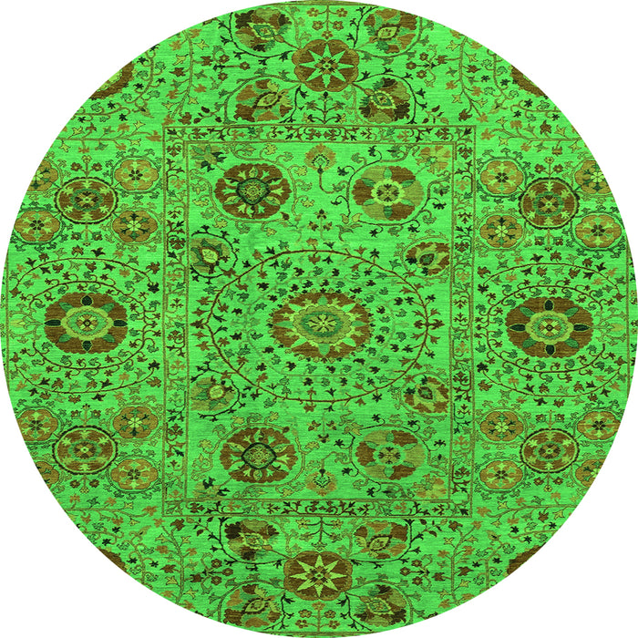 Round Machine Washable Abstract Green Modern Area Rugs, wshabs3897grn