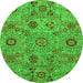 Round Machine Washable Abstract Green Modern Area Rugs, wshabs3897grn