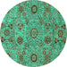 Round Abstract Turquoise Modern Rug, abs3897turq