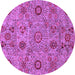 Round Machine Washable Abstract Purple Modern Area Rugs, wshabs3897pur