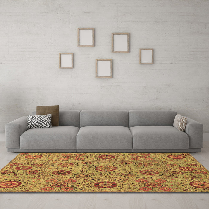 Machine Washable Abstract Brown Modern Rug in a Living Room,, wshabs3897brn