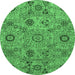 Round Abstract Emerald Green Modern Rug, abs3897emgrn