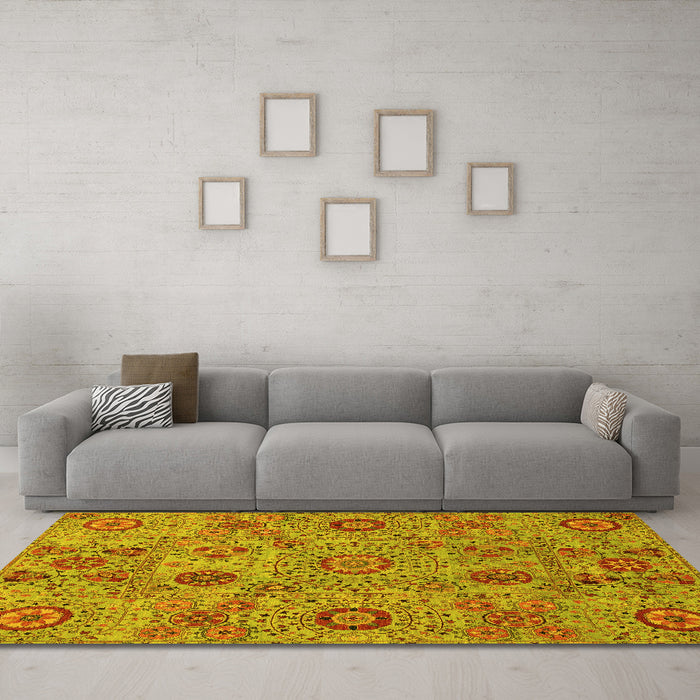 Machine Washable Abstract Yellow Modern Rug in a Living Room, wshabs3897yw