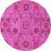 Round Machine Washable Abstract Pink Modern Rug, wshabs3897pnk