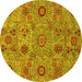 Round Machine Washable Abstract Yellow Modern Rug, wshabs3897yw