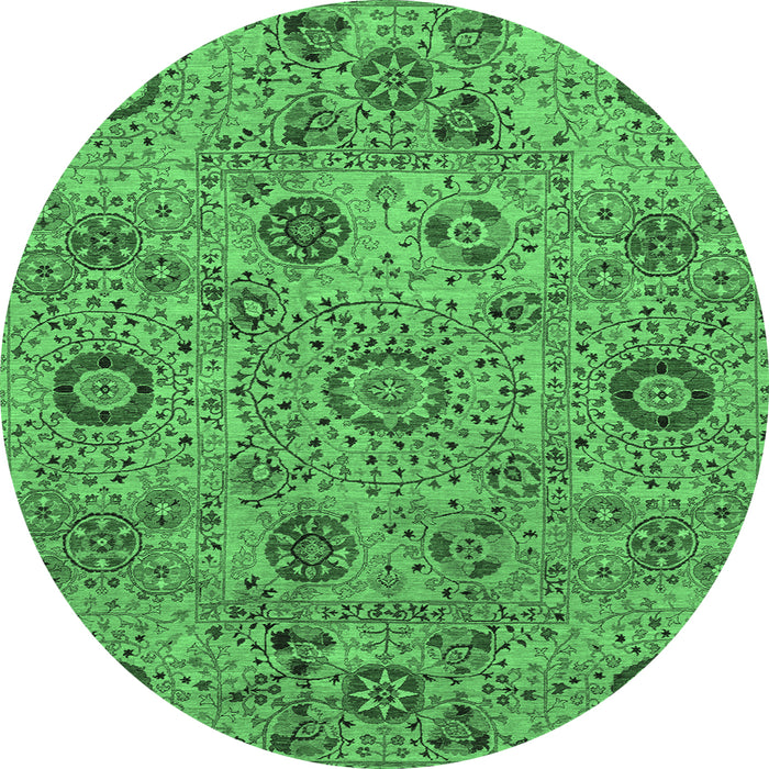 Round Machine Washable Abstract Emerald Green Modern Area Rugs, wshabs3897emgrn