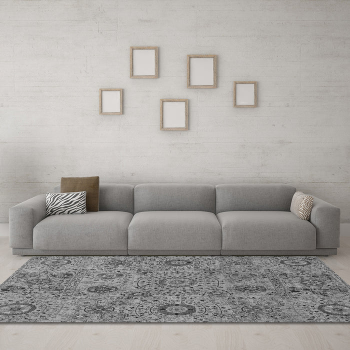 Machine Washable Abstract Gray Modern Rug in a Living Room,, wshabs3897gry
