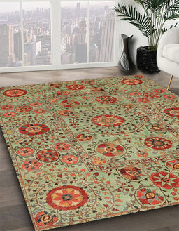 Machine Washable Abstract Brass Green Rug in a Family Room, wshabs3897
