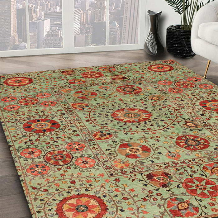 Machine Washable Abstract Brass Green Rug in a Family Room, wshabs3897