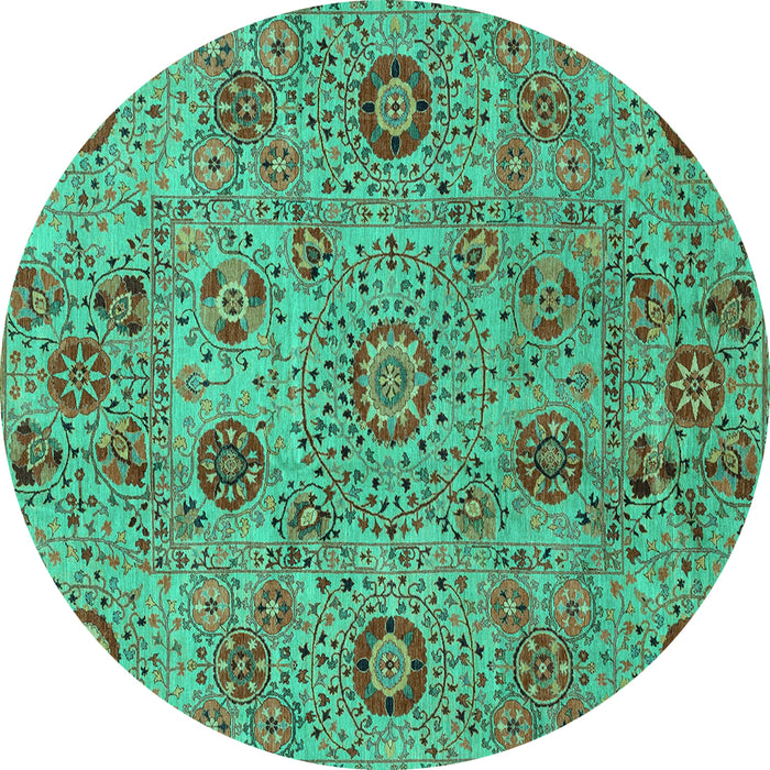 Round Machine Washable Abstract Turquoise Modern Area Rugs, wshabs3897turq
