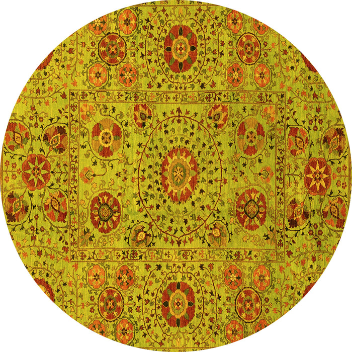 Round Abstract Yellow Modern Rug, abs3897yw