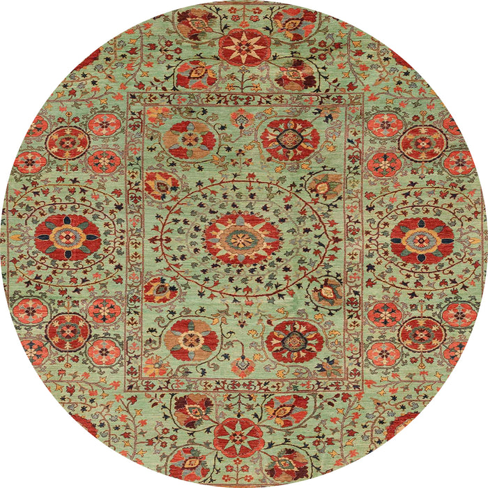 Round Machine Washable Abstract Brass Green Rug, wshabs3897