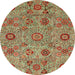 Round Machine Washable Abstract Brass Green Rug, wshabs3897