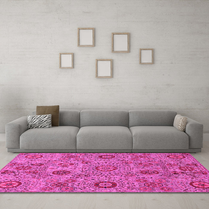 Machine Washable Abstract Pink Modern Rug in a Living Room, wshabs3897pnk
