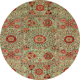 Round Abstract Copper Green Modern Rug, abs3897