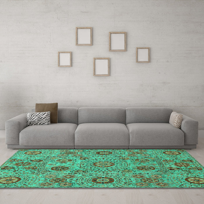 Machine Washable Abstract Turquoise Modern Area Rugs in a Living Room,, wshabs3897turq