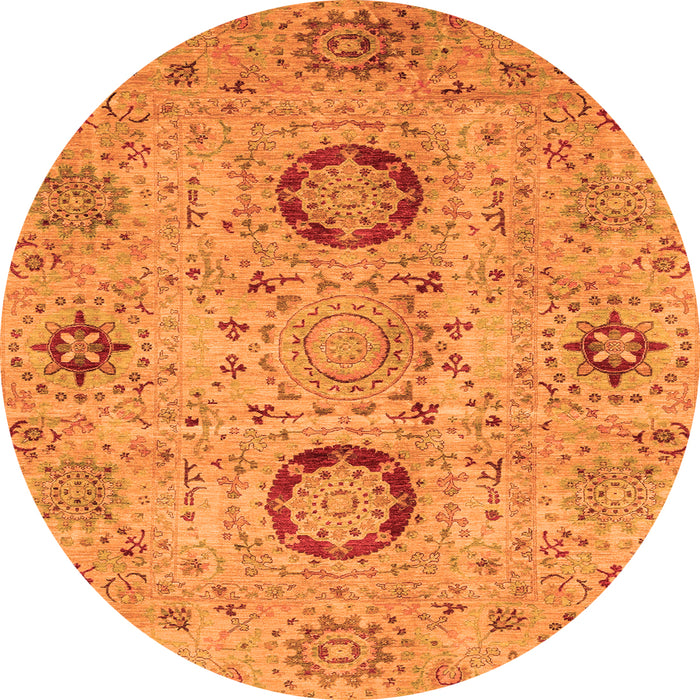 Round Machine Washable Abstract Orange Modern Area Rugs, wshabs3898org