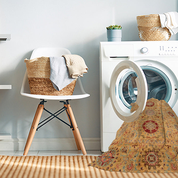 Machine Washable Abstract Yellow Rug in a Washing Machine, wshabs3898