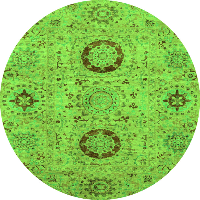 Round Machine Washable Abstract Green Modern Area Rugs, wshabs3898grn