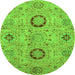 Round Machine Washable Abstract Green Modern Area Rugs, wshabs3898grn