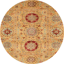 Round Machine Washable Abstract Yellow Rug, wshabs3898