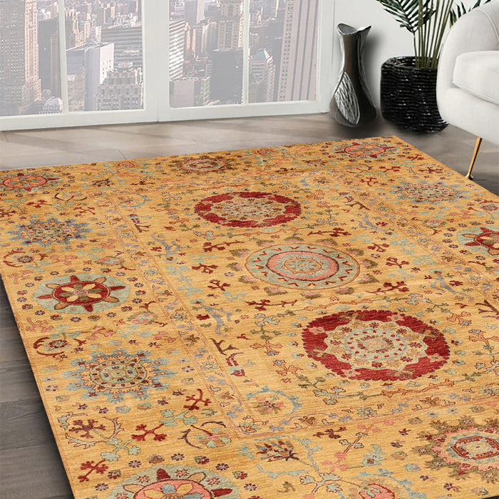 Machine Washable Abstract Yellow Rug in a Family Room, wshabs3898
