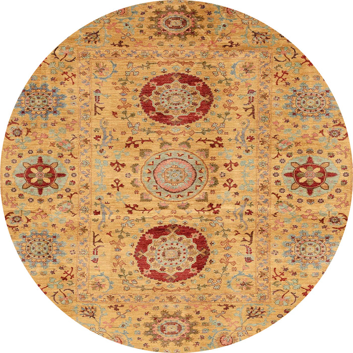 Round Abstract Yellow Modern Rug, abs3898