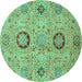 Round Machine Washable Abstract Turquoise Modern Area Rugs, wshabs3898turq