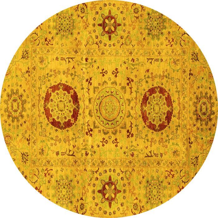 Round Abstract Yellow Modern Rug, abs3898yw