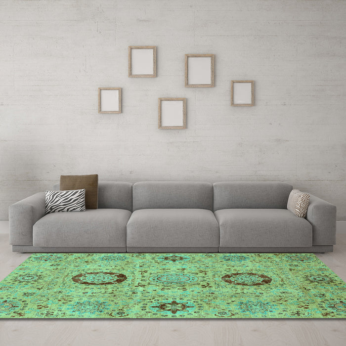 Machine Washable Abstract Turquoise Modern Area Rugs in a Living Room,, wshabs3898turq