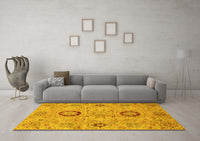 Machine Washable Abstract Yellow Modern Rug, wshabs3898yw