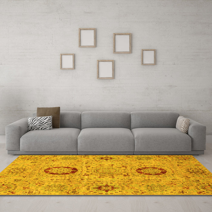 Machine Washable Abstract Yellow Modern Rug in a Living Room, wshabs3898yw