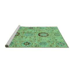 Sideview of Machine Washable Abstract Turquoise Modern Area Rugs, wshabs3898turq